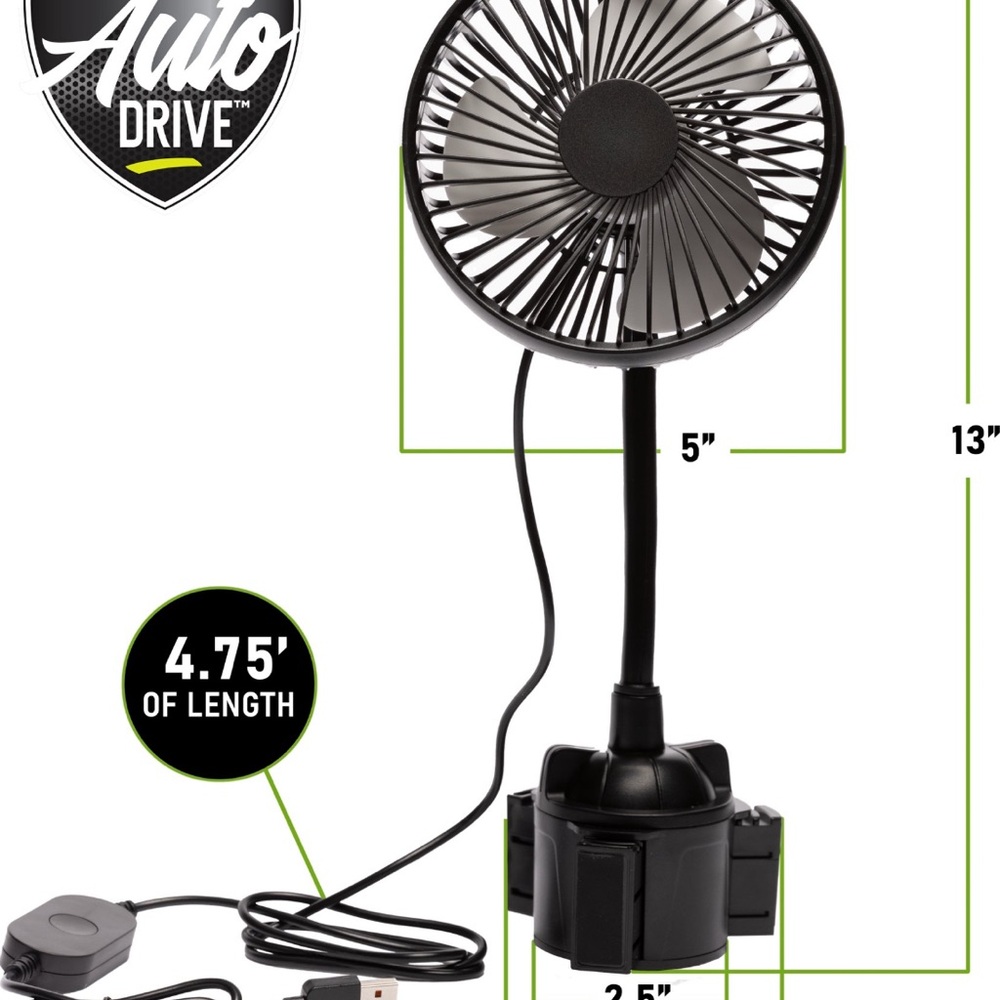 Auto Drive Black Cupholder Fan - Picture 2 of 6